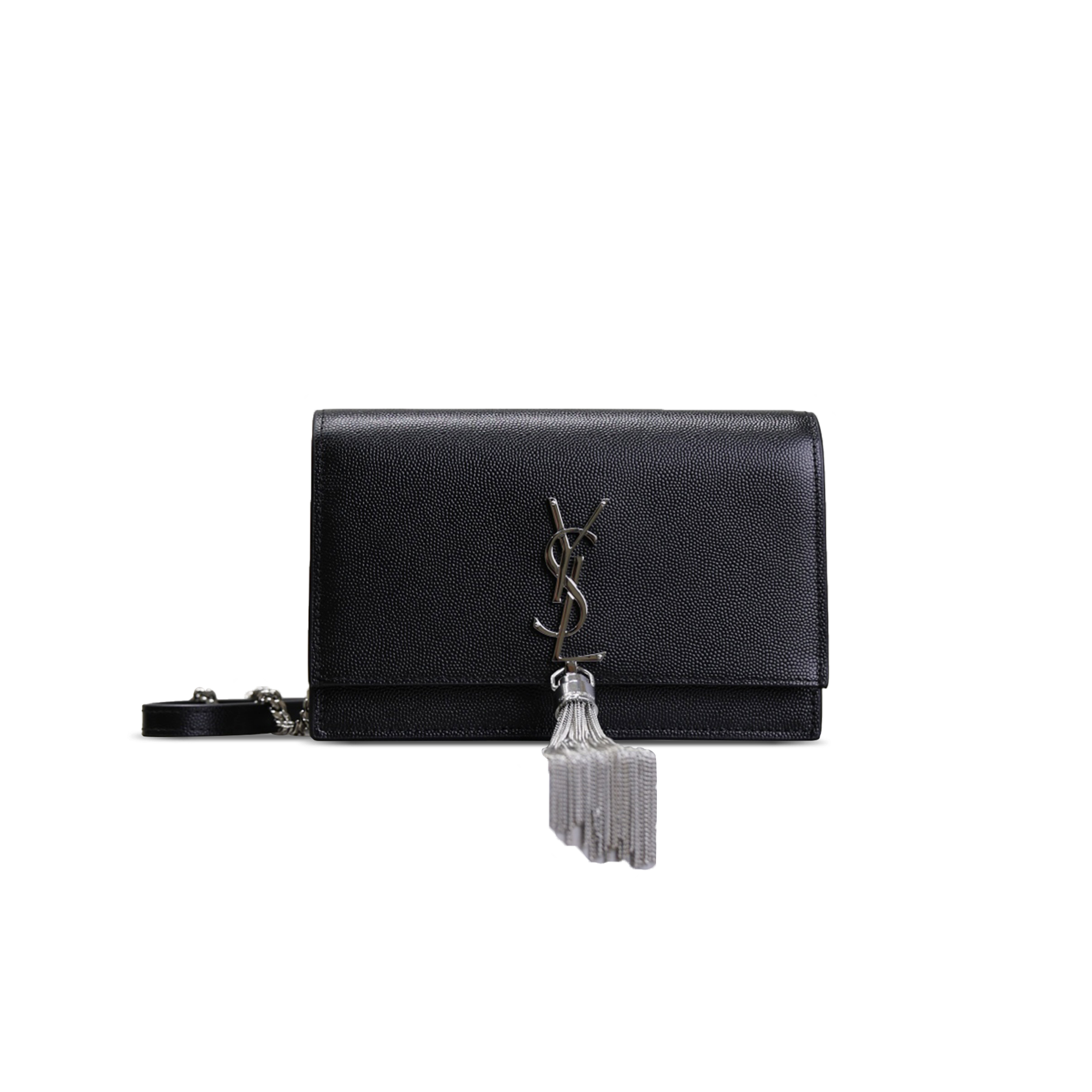 YSL KATE MONOGRAM TASSEL CHAIN WALLET IN GRAIN DE POUDRE EMBOSSED LEATHER 452159 (19*12.5*4cm)